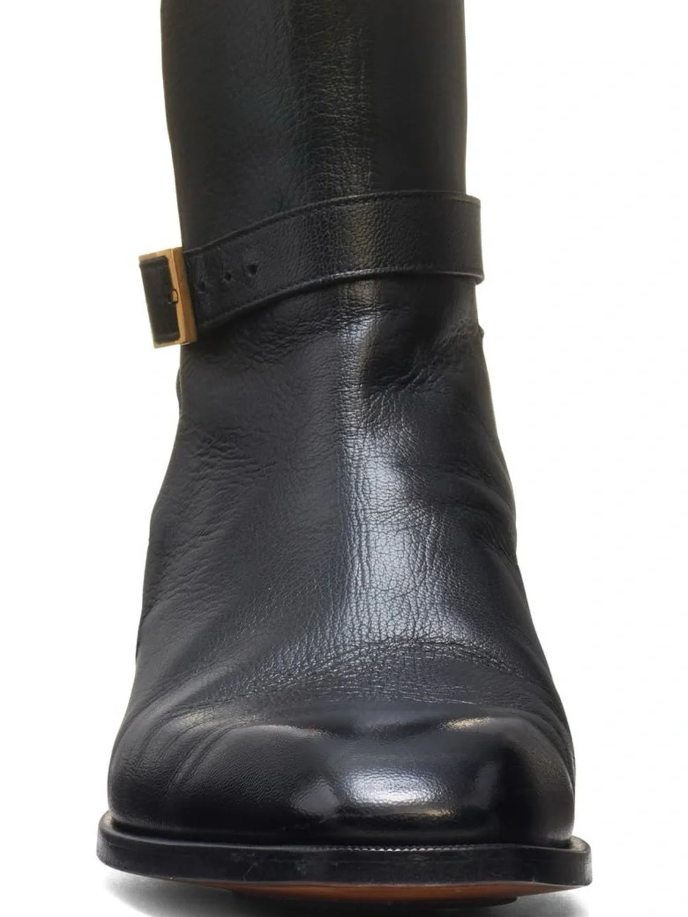 Tom Ford Black Leather Ankle Boots with Gold Buckle